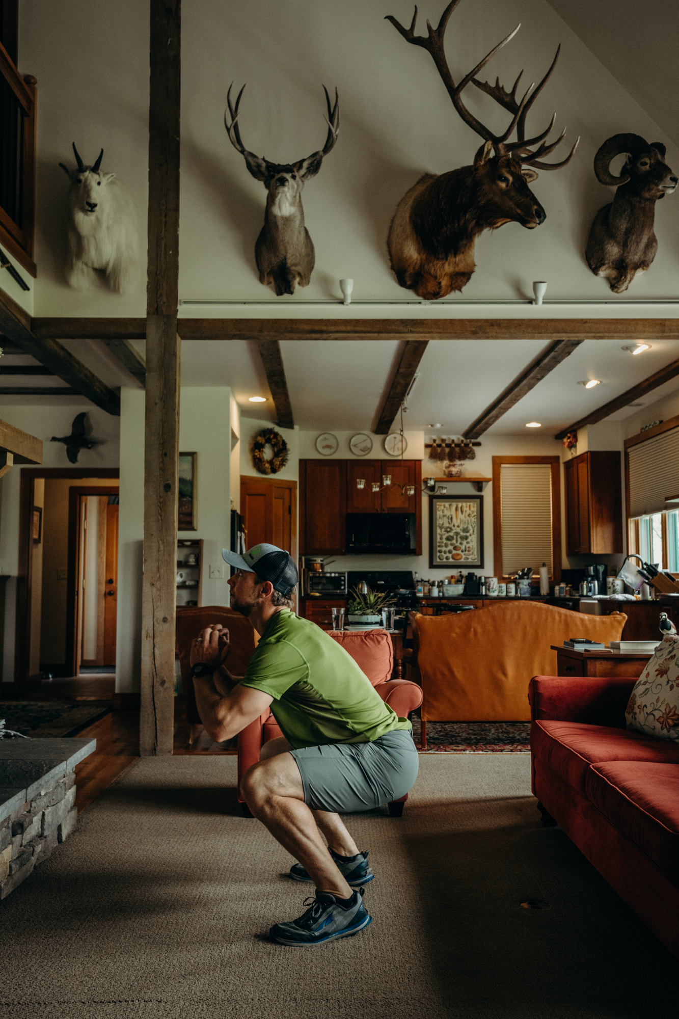 Hunter does a home exercise.