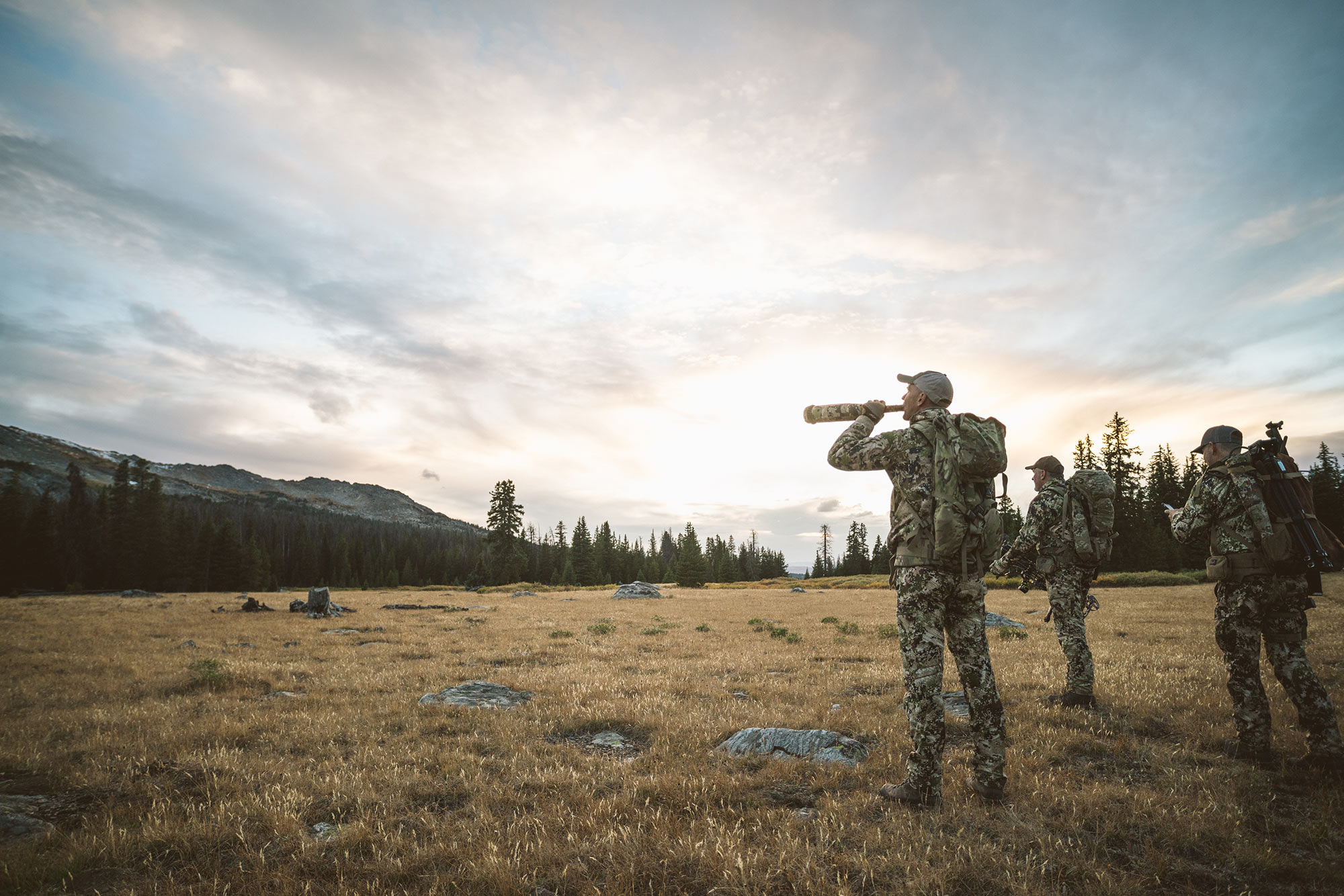 A hunter bugles for elk.