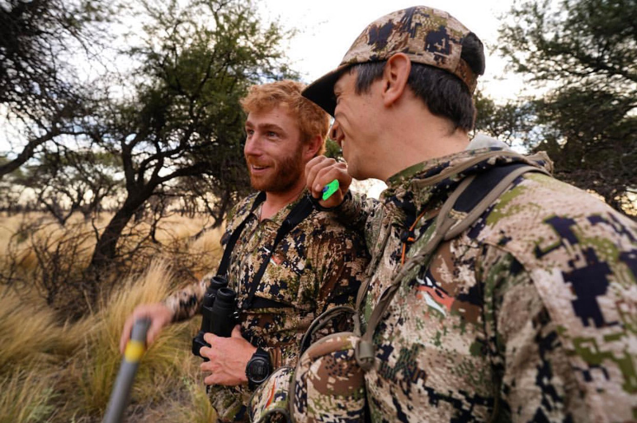 Bow hunters share a laugh.