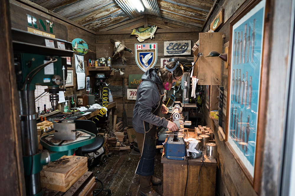 John Stephens turns calls in his shop