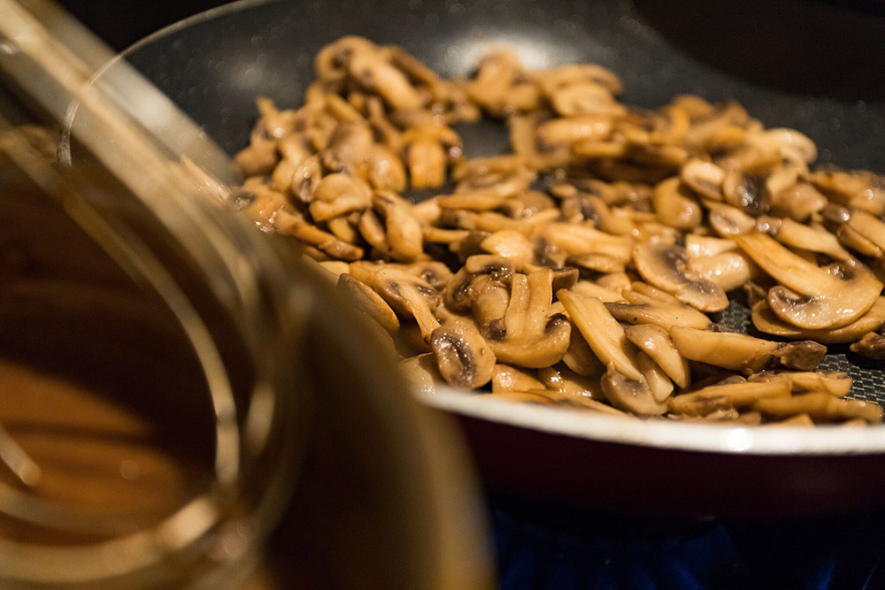 Cooking Mushrooms Mushrooms in a pan.